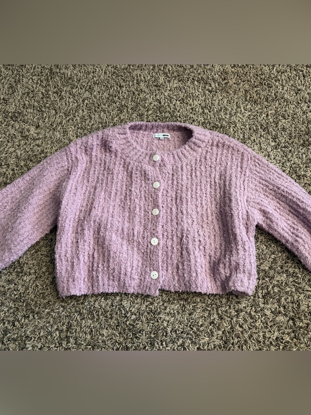 Fashion Nova Lilac Bouclé Button Front Cardigan